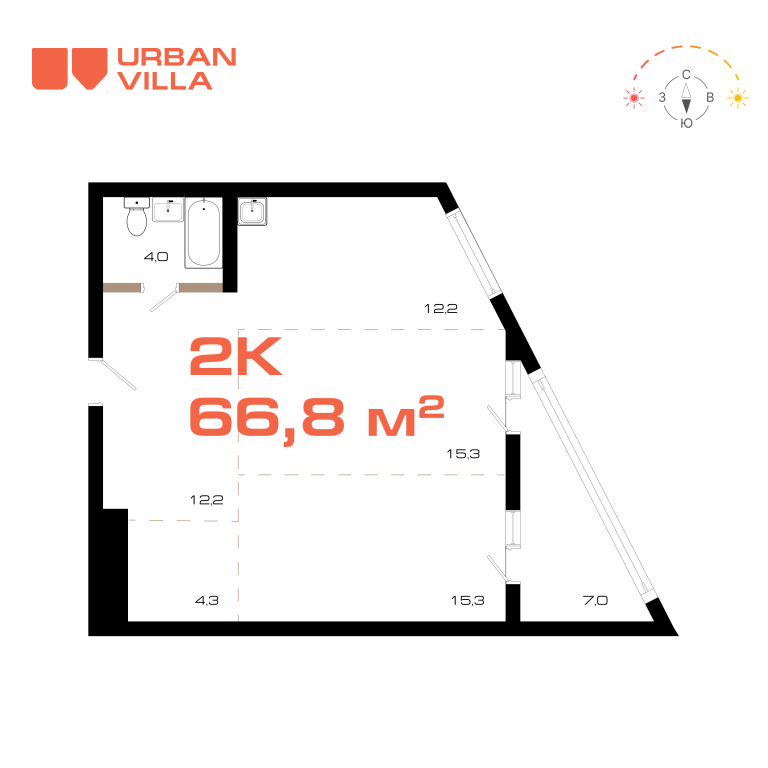 ЖК Урбан Вилла (Urban Villa), 1-комн кв 45,8 м2, за 10 449 270 ₽, 4 этаж